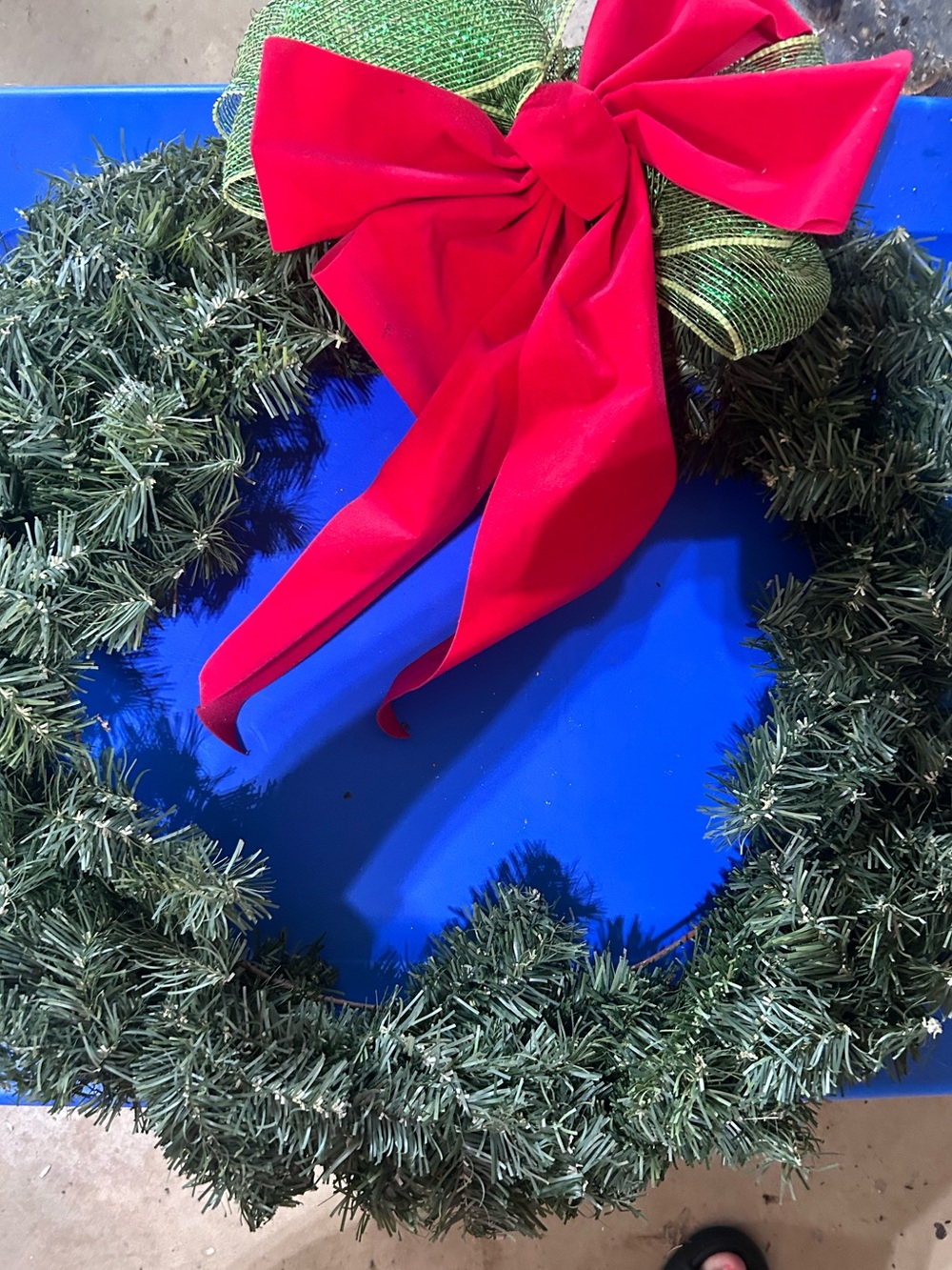 Classic Green Holiday Wreath with Red Velvet Bow